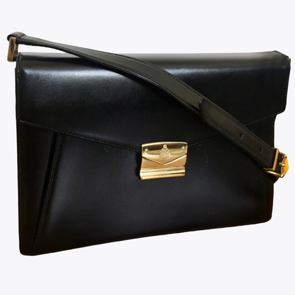 *hp* Vtg Mark Cross 1990s Black Leather Bag Purse - Picture 10 of 16